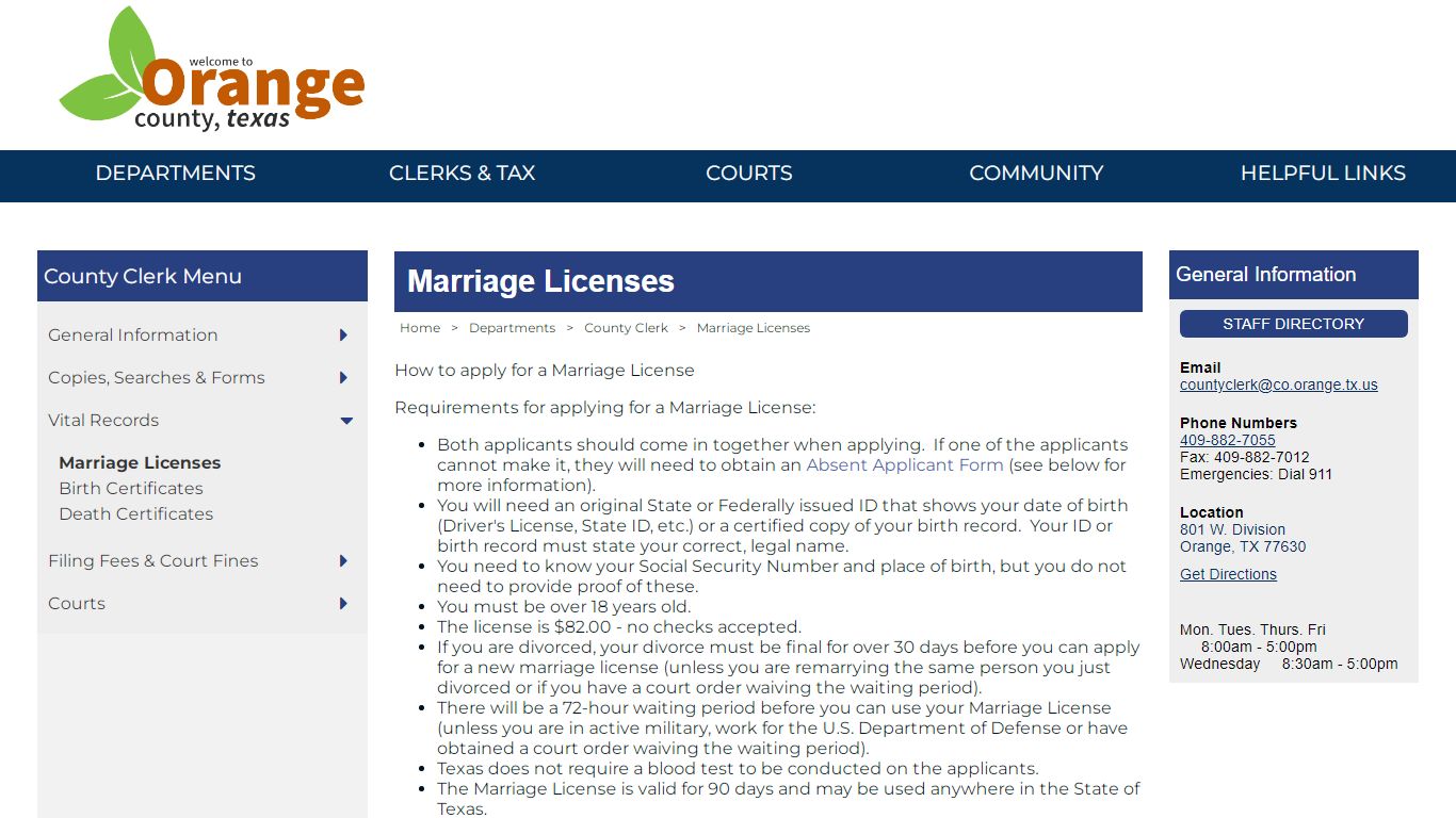 Marriage Licenses - Orange County, Texas